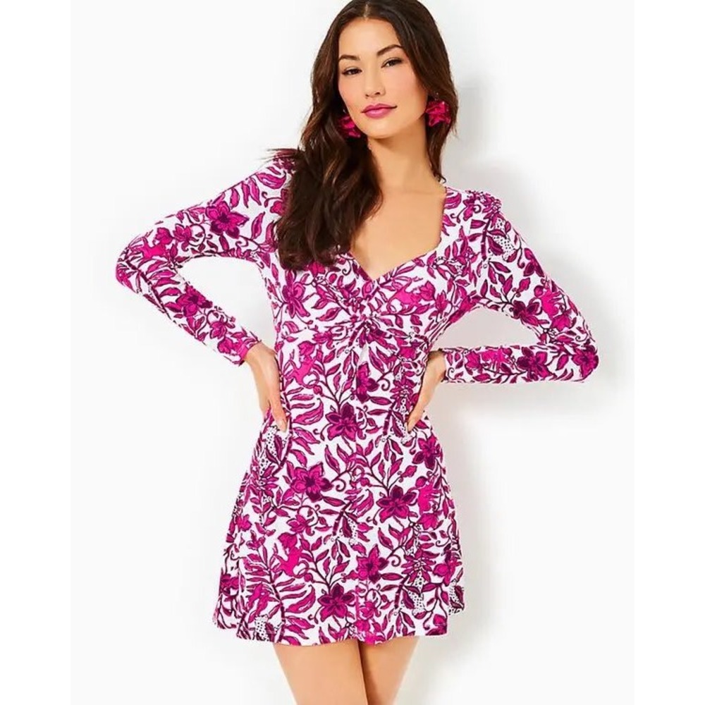 New Lilly Pulitzer Anne Skirted Romper in Floral Monkey Leopard White‎ Purple M